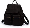 Pure color casual canvas bag backpack Korean style drawstring college backpack (Black)