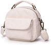 Designer Small Shoulder Bag for Women, Mini Crossover Cross Body Purse Round Handbag Double Compartment Zipper (Beige)