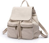 Pure color casual canvas bag backpack Korean style drawstring college backpack (Black)
