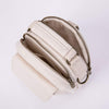 Designer Small Shoulder Bag for Women, Mini Crossover Cross Body Purse Round Handbag Double Compartment Zipper (Beige)